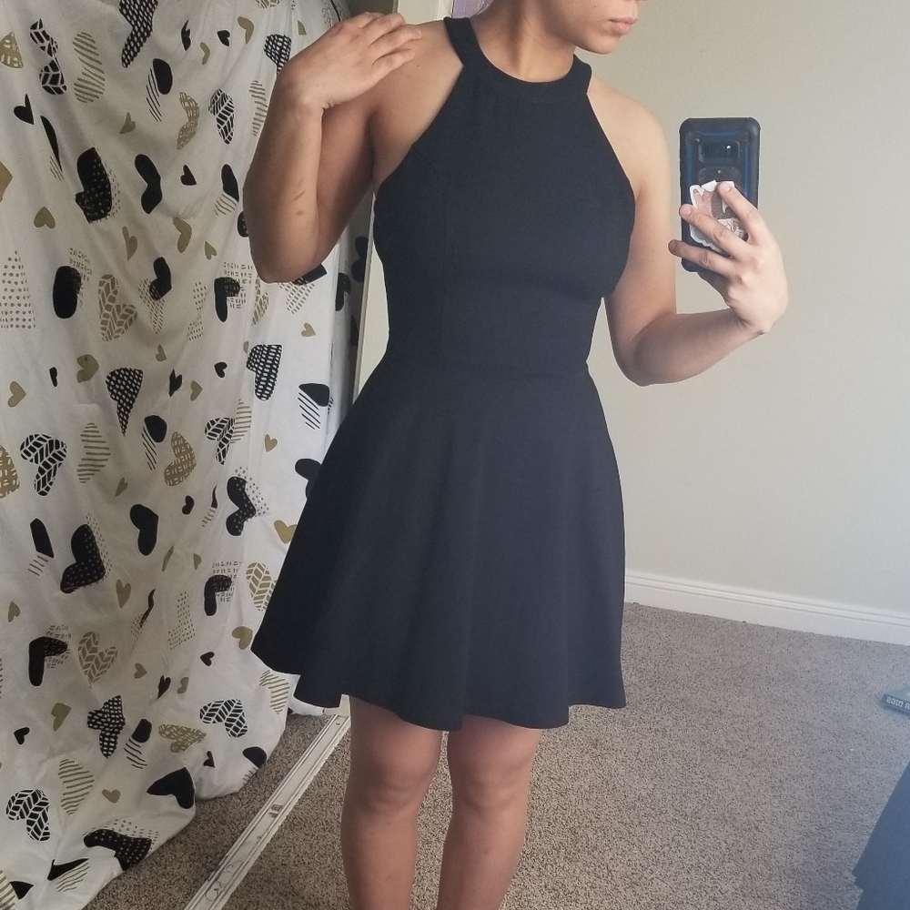 Halter top open back skater dress